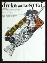 1o444 GIRL ON THE BROOMSTICK Czech 23x33 poster '72 Divka na kosteti, cool artwork by Milan Grygar!