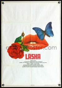 1o448 LASKA Czech 23x33 movie poster '73 cool art of rose, lips, and butterfly by Vaca!