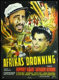 1o194 AFRICAN QUEEN Danish poster '52 great art of Humphrey Bogart & Katharine Hepburn by Munch!