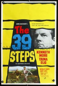 1o324 39 STEPS English double crown movie poster '60 Kenneth More, Taina Elg, Hitchcock remake!