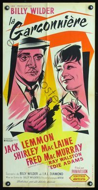 1o424 APARTMENT French 16x32 '60 Billy Wilder, different art of Jack Lemmon & Shirley MacLaine!