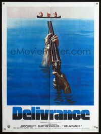 1o391 DELIVERANCE French 23x32 movie poster '72 great artwork of shotgun in water aimed at canoe!