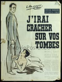 1o398 I SPIT ON YOUR GRAVE French 23x32 '63 J'irai cracher sur vos tombes, art by Georges Allard!