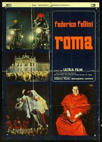1o041 FELLINI'S ROMA Italian large photobusta '72 Italian Federico classic, priest, bikers & sheep!