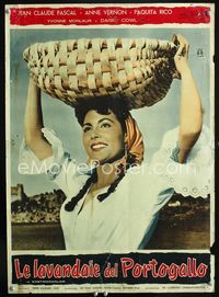 1o123 LAS LAVANDERAS DE PORTUGAL Italian photobusta '57 c/u of sexy Anne Vernon with basket on head