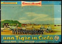 1o127 McCONNELL STORY Italian photobusta '55 cool image of airplanes on the runway by hangars!