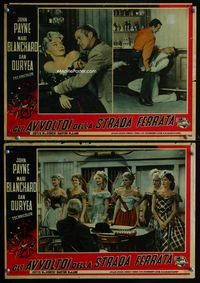 1o090 RAILS INTO LARAMIE 2 Italian photobusta movie posters '54 John Payne & sexy Mari Blanchard!