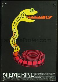 1o678 SILENT MOVIE Polish 23x33 '76 great artwork of film reel snake with flute in mouth by Flisak!