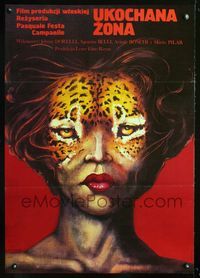 1o506 DEAR WIFE Polish movie poster '77 wild leopard-faced woman artwork by Andrzej Pagowski!