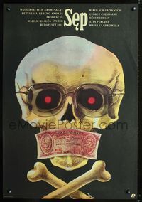 1o507 DOGKESELYU Polish poster '82 best skull & crossbones wearing glasses artwork by Jerzy Flisak!