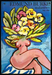 1o512 EDMUND BURKE Polish museum poster '88 sexy naked woman with head of flowers by Jodlowski!