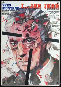 1o525 I AS IN ICARUS Polish poster '83 cool artwork of Yves Montand & bloody feathers by Drzewinscy!