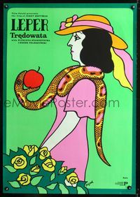 1o540 LEPER Polish poster '76 cool Garden of Eden woman & snake with apple art by Jerzy Flisak!