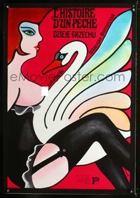 1o586 STORY OF A SIN Polish 27x38 poster '75 Dzieje Grzechu, Jerzy Flisak art of sexy woman & swan!