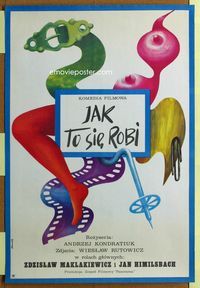 1o638 JAK TO SIE ROBI Polish 22x33 movie poster '74 Andrzej Kondratiuk, great T. Ruminski art!