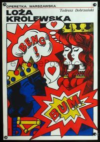 1o653 LOZA KROLEWSKA Polish stage play poster '70s Swierzy playing card art of kings & queens!