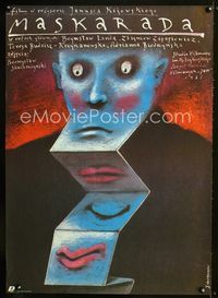 1o545 MASKARADA Polish movie poster '87 great folding face artwork by Andrzej Pagowski!