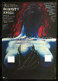 1o551 OGNISTY ANIOL Polish poster '85 great super sexy weird alien woman art by Andrzej Pagowski!