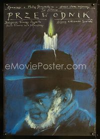 1o562 PRZEWODNIK Polish '83 really cool artwork of man with candle in his hat by Andrzej Pagowski!