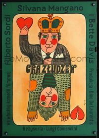 1o673 SCIENTIFIC CARDPLAYER Polish 23x33 '72 cool king of hearts playing card art by Jerzy Flisak!