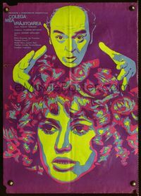 1o272 GIRL ON THE BROOMSTICK Romanian poster '72 Divka na kosteti, cool artwork of mesmerized girl!