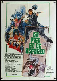 1o281 ELECTRA GLIDE IN BLUE Spanish '73 cool different artwork of motorcycle cop Robert Blake!