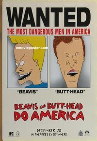 1p050 BEAVIS & BUTT-HEAD DO AMERICA teaser one-sheet movie poster '96 MTV Animation