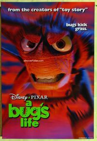 1p063 BUG'S LIFE grasshopper style DS teaser one-sheet '98 Walt Disney, Pixar, bugs kick grass!