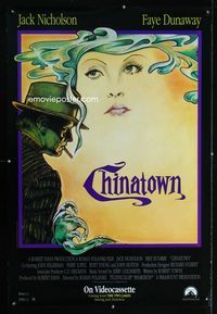 1p075 CHINATOWN video one-sheet R90 great art of Jack Nicholson & Faye Dunaway, Roman Polanski