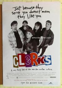 1p080 CLERKS advance 1sheet '94 Kevin Smith, just because they serve you doesn't mean they like you!