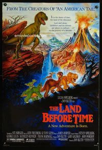 1p170 LAND BEFORE TIME DS one-sheet movie poster '88 Steven Spielberg, Don Bluth, dinosaur cartoon!