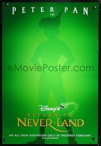 1p290 RETURN TO NEVERLAND DS teaser one-sheet movie poster '02 Peter Pan, Tinkerbell, Captain Hook!