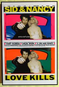 1p327 SID & NANCY video 1sh '86 Gary Oldman as Sid Vicious, Chloe Webb as Nancy Spungen, punk rock!