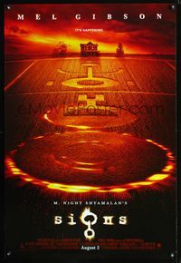 1p329 SIGNS DS Advance 1sheet '02 M. Night Shyamalan, Mel Gibson, Joaquin Phoenix, Abigail Breslin