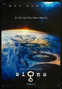 1p330 SIGNS DS teaser one-sheet '02 M. Night Shyamalan, Mel Gibson, Joaquin Phoenix, Abigail Breslin