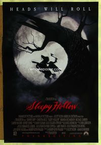 1p336 SLEEPY HOLLOW DS advance one-sheet poster '99 Johnny Depp, Christina Ricci, heads will roll!