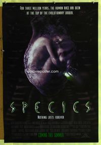 1p345 SPECIES advance one-sheet '95 Natasha Henstridge, Ben Kingsley, Michael Madsen, sexy sci-fi!