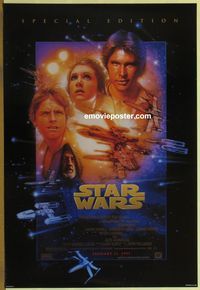 1p352 STAR WARS style B advance 1sh R97 George Lucas classic sci-fi epic, Mark Hamill, Harrison Ford