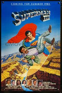 1p363 SUPERMAN III advance 1sheet '83 artwork of Christopher Reeve holding Richard Pryor by L. Salk!
