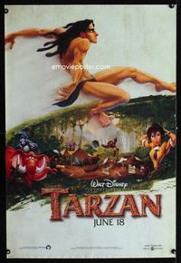 1p369 TARZAN DS color advance 1sh '99 Walt Disney jungle cartoon, from Edgar Rice Burroughs story!