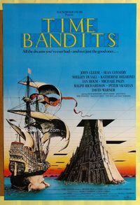 1p374 TIME BANDITS English one-sheet '81 John Cleese, Sean Connery, art by director Terry Gilliam!