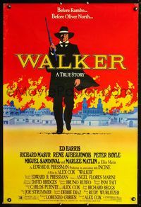 1p408 WALKER one-sheet movie poster '87 Ed Harris, Richard Masur, Peter Boyle, Pedro Armendariz Jr.