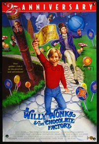 1p421 WILLY WONKA & THE CHOCOLATE FACTORY one-sheet R96 Gene Wilder, Charlie with the golden ticket!