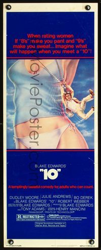 1q004 '10' insert movie poster '79 great artwork of Dudley Moore swinging from sexy Bo Derek!
