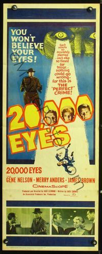1q006 20,000 EYES insert movie poster '61 they could not see the perfect crime!