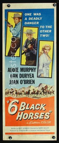 1q011 6 BLACK HORSES insert movie poster '62 Audie Murphy, Dan Duryea, sexy Joan O'Brien