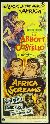 1q018 AFRICA SCREAMS insert poster '49 great artwork of Bud Abbott & Lou Costello cooking in pot!