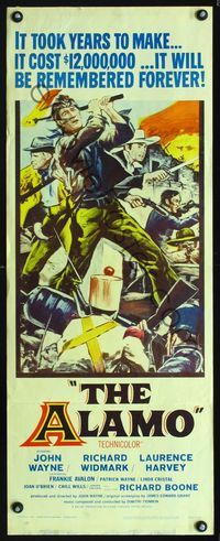 1q023 ALAMO insert movie poster '60 art of fighting John Wayne & Richard Widmark!