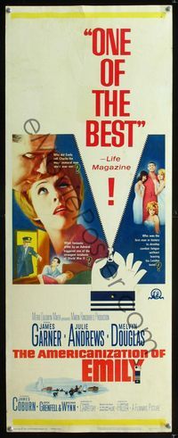 1q029 AMERICANIZATION OF EMILY insert movie poster '64 James Garner, Julie Andrews, Paddy Chayefsky