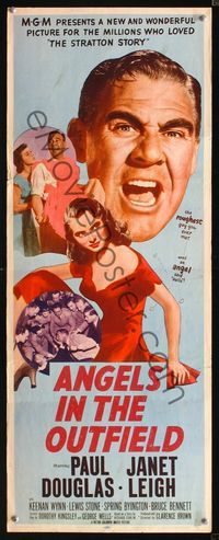 1q030 ANGELS IN THE OUTFIELD insert poster '51 artwork of Paul Douglas & sexy Janet Leigh, baseball!
